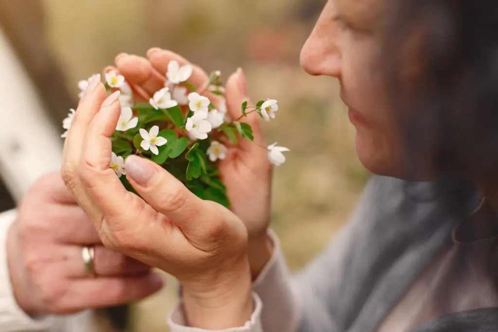Elegant adult couple in a spring forest